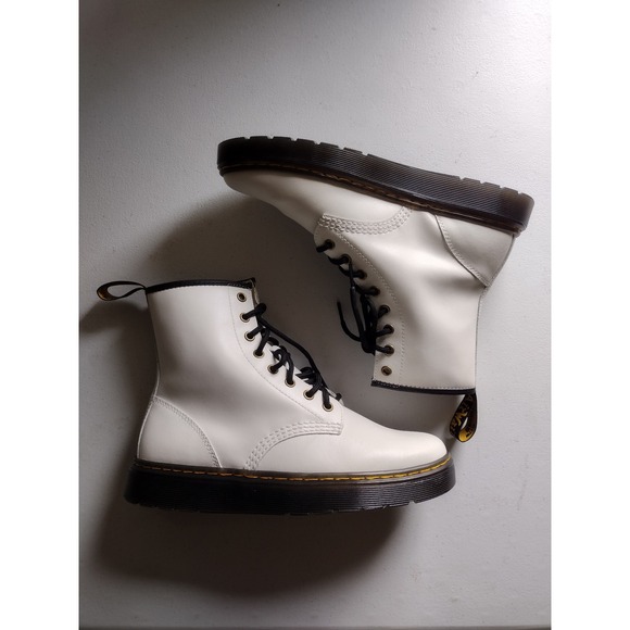 Dr Martens White Leather Platform Boots AirWair Chunky Sole Women's Size 8 - Picture 1 of 10